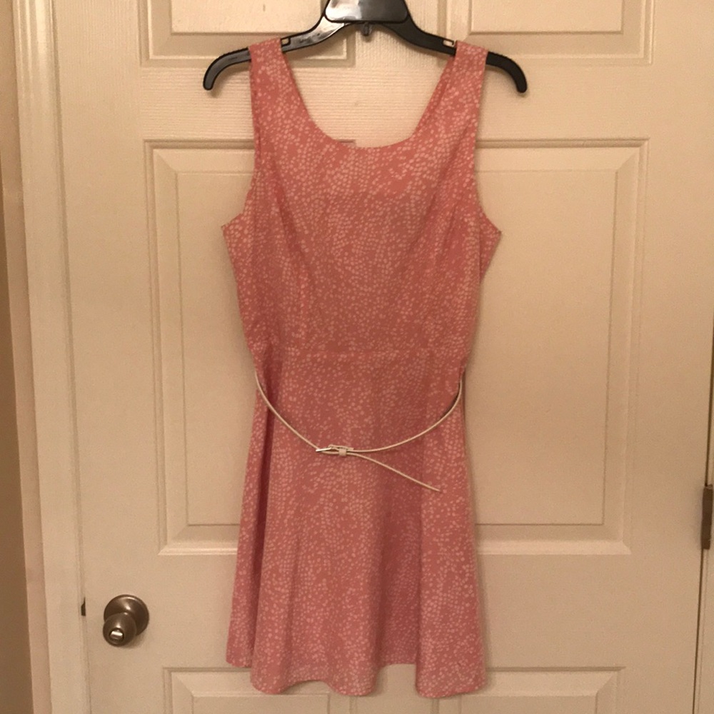 Baby Pink Patterned Dress with Belt